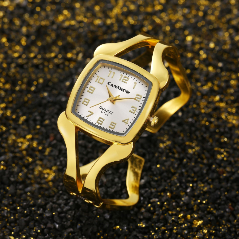 Ženski kvarcni sat s uvijenim remenom od legure, okruglo metalno kućište, analogni prikaz