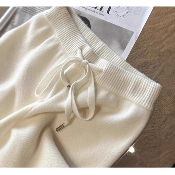 Ženske hlače od poliestera visokim strukom, ravni kroj, debeli materijal, proljeće 2025