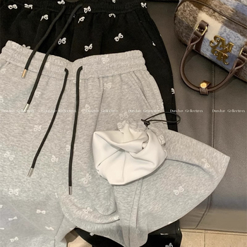 Панталони с широк крак, принт с панделка, висока талия, дълги до пода, смес вискоза със спандекс