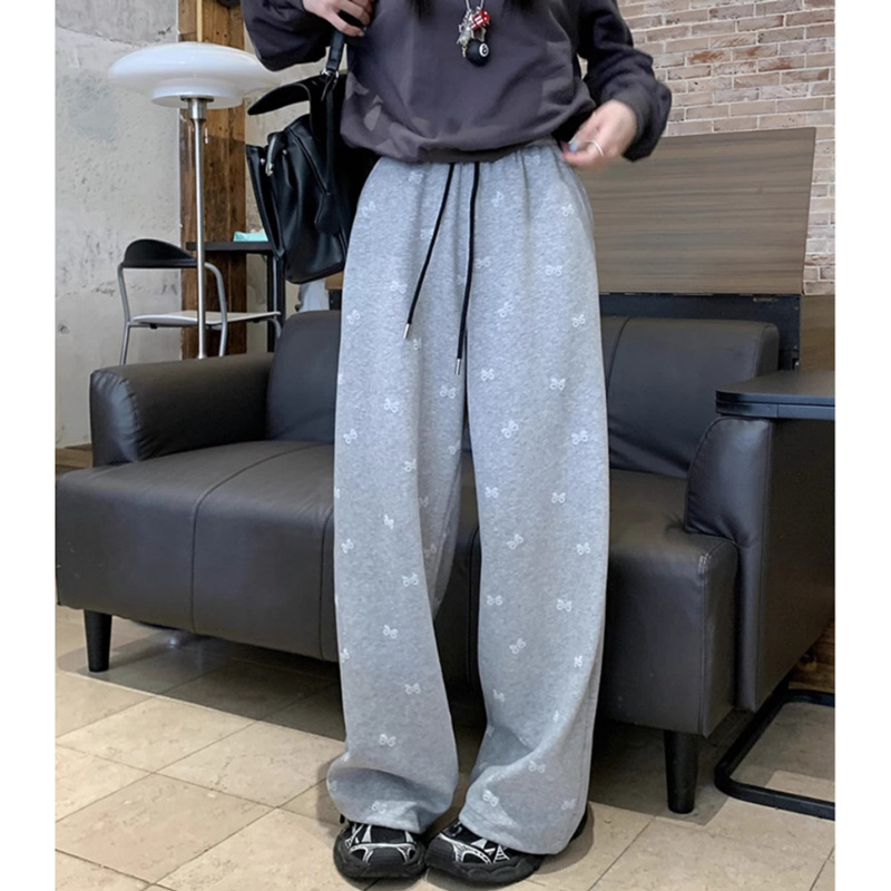 Панталони с широк крак, принт с панделка, висока талия, дълги до пода, смес вискоза със спандекс