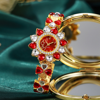 Ženski sat s kristalima, etničkog stila, kvarcni mehanizam, remen od nehrđajućeg čelika, prilagodljiv logotip