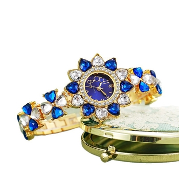 Ženski sat s kristalima, etničkog stila, kvarcni mehanizam, remen od nehrđajućeg čelika, prilagodljiv logotip