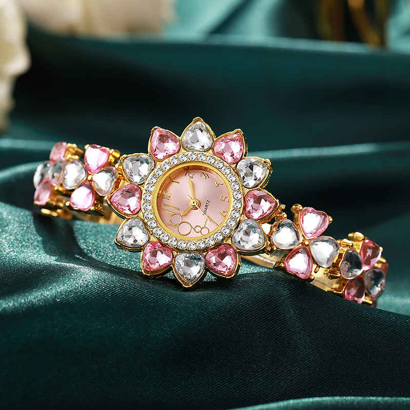 Ženski sat s kristalima, etničkog stila, kvarcni mehanizam, remen od nehrđajućeg čelika, prilagodljiv logotip