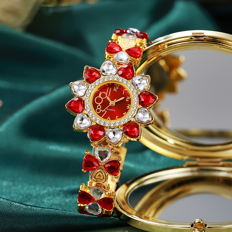 Ženski sat s kristalima, etničkog stila, kvarcni mehanizam, remen od nehrđajućeg čelika, prilagodljiv logotip