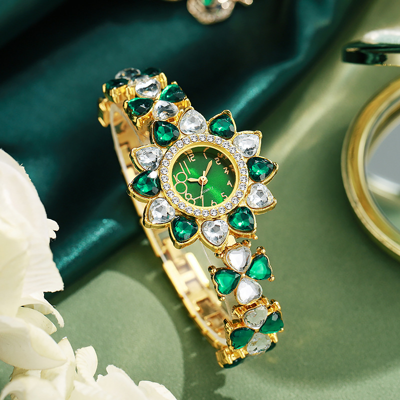 Ženski sat s kristalima, etničkog stila, kvarcni mehanizam, remen od nehrđajućeg čelika, prilagodljiv logotip