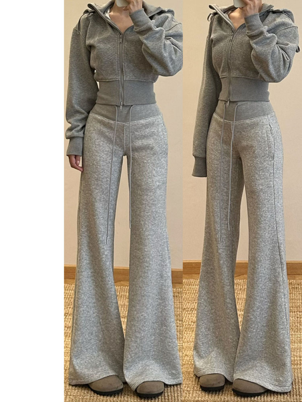 Opuštene hlače s visokim strukom i zvonastim krojem, 3/4 duljine, poliester