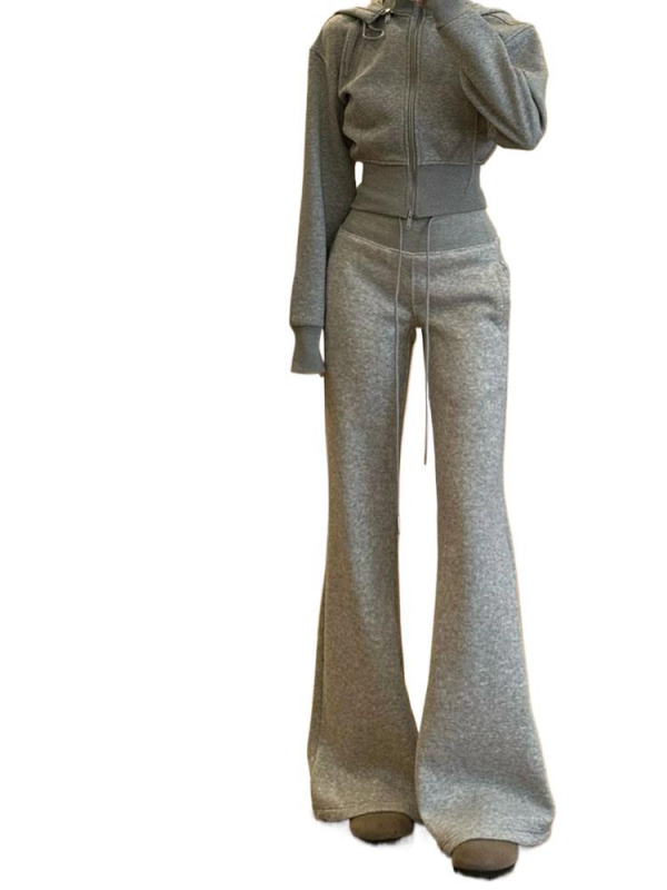 Opuštene hlače s visokim strukom i zvonastim krojem, 3/4 duljine, poliester