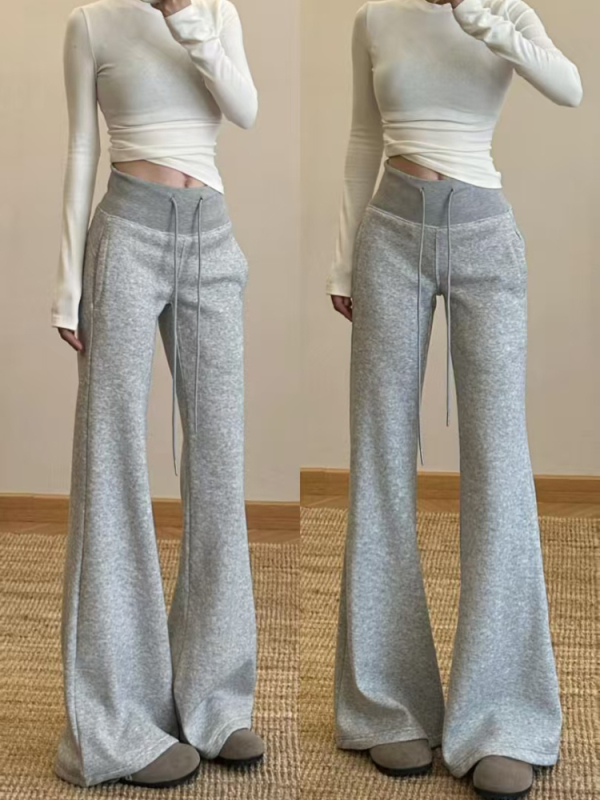 Opuštene hlače s visokim strukom i zvonastim krojem, 3/4 duljine, poliester