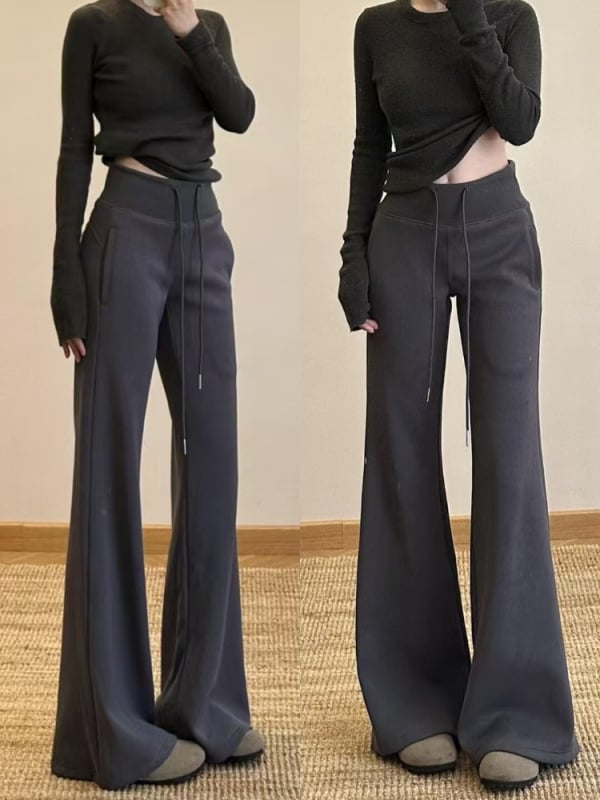 Opuštene hlače s visokim strukom i zvonastim krojem, 3/4 duljine, poliester