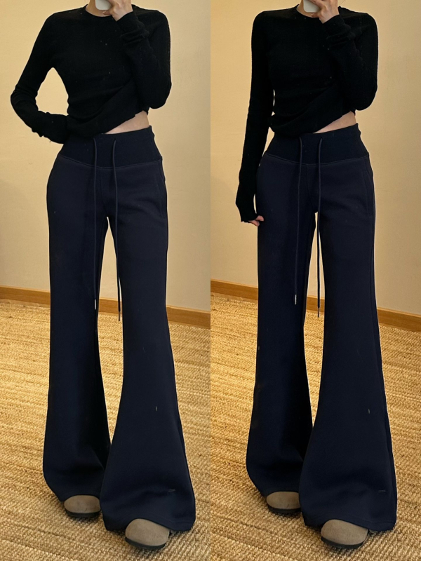 Opuštene hlače s visokim strukom i zvonastim krojem, 3/4 duljine, poliester