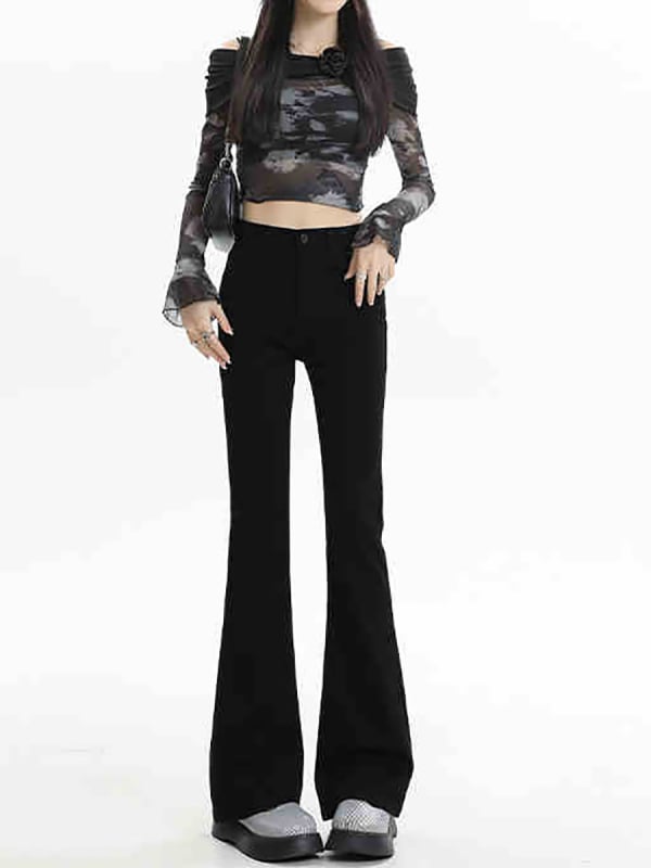 Traperice visokog pojasa, blago širene, denim s pamuk-poliester smjesom, mikroelastičnost