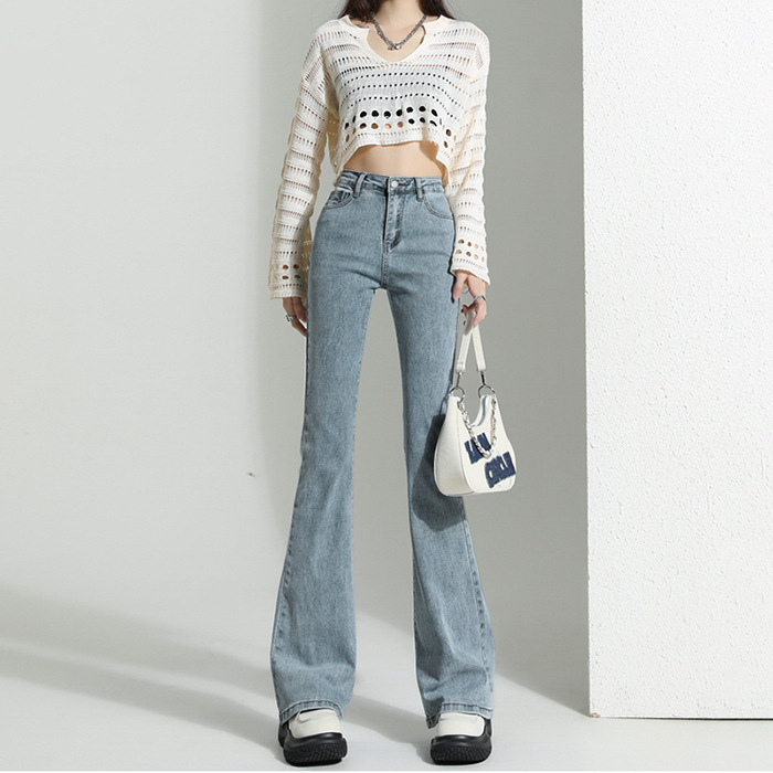 Traperice visokog pojasa, blago širene, denim s pamuk-poliester smjesom, mikroelastičnost