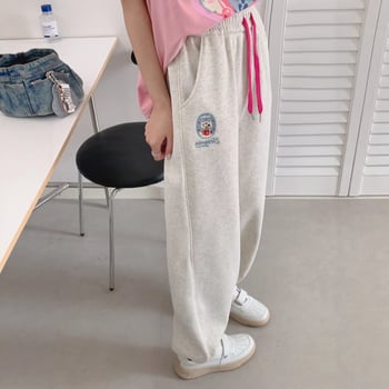 Pamukaste široke casual hlače s flis podstavom, vezenim detaljima, elastična struka, debeli materijal (pamuk, flis podstava, vezeni detalji, elastična struka, debeli materijal)