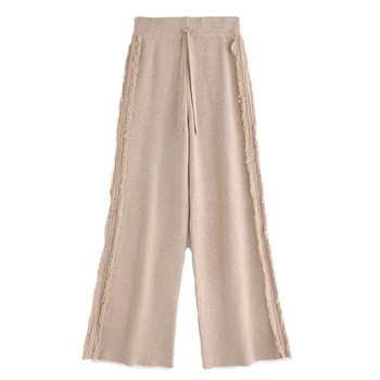 Ženske ravne hlače od tkanine (polyester+spandex), visokim strukom, debela tkanina, duge, patchwork detalj, casual stil