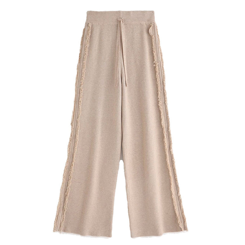 Ženske ravne hlače od tkanine (polyester+spandex), visokim strukom, debela tkanina, duge, patchwork detalj, casual stil