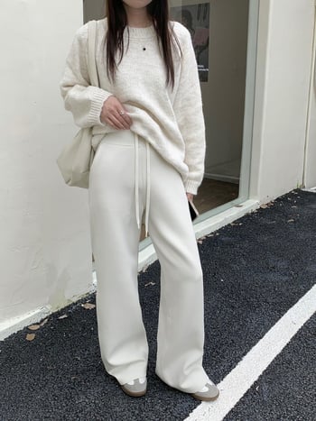 Ženské široké nohavice casual, hrubá sametová zmes polyester-viskóza, vysoký pás, mikroelastickosť, bez žehlenia