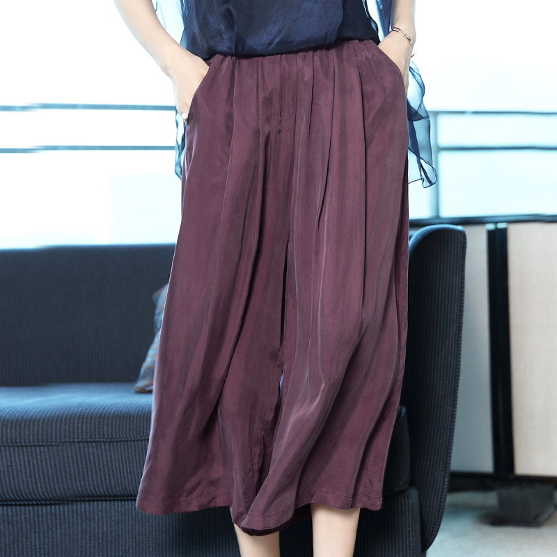 Ženske široke Capri hlače od Cupro vlakana, Capri duljina, srednji pojas, 95% Cupro, proljeće 2025 (Cupro fiber, Wide-leg, Capri cropped length, Mid-waist, 95% Cupro)