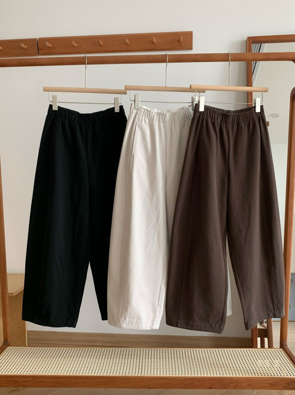 Ženske hlače od pamuka visokog struka, ravnog kroja, dužine do gležnja, gusta tkanina, casual/elegantan stil