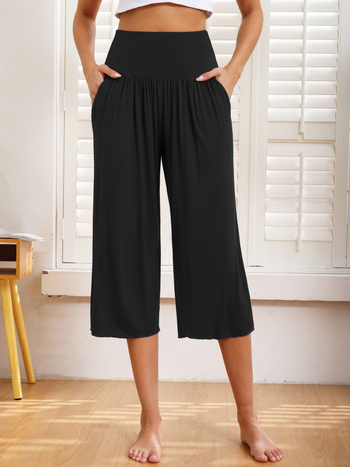 Ženske široke hlače s kratkim krojem, modalna tkanina, 95% modal vlakna, književno retro stil