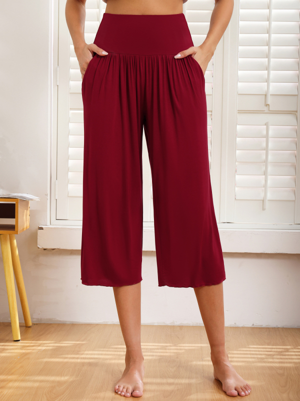 Ženske široke hlače s kratkim krojem, modalna tkanina, 95% modal vlakna, književno retro stil