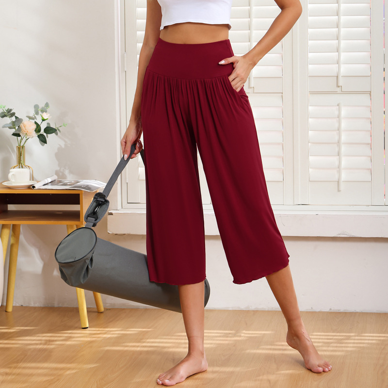 Ženske široke hlače s kratkim krojem, modalna tkanina, 95% modal vlakna, književno retro stil