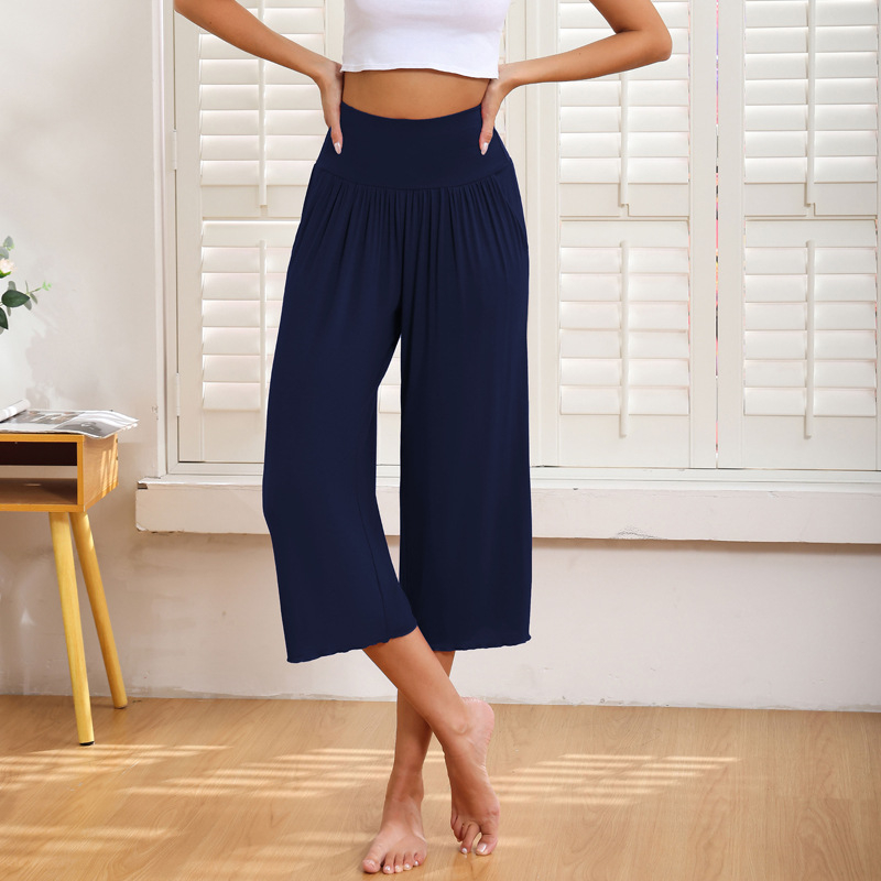 Ženske široke hlače s kratkim krojem, modalna tkanina, 95% modal vlakna, književno retro stil