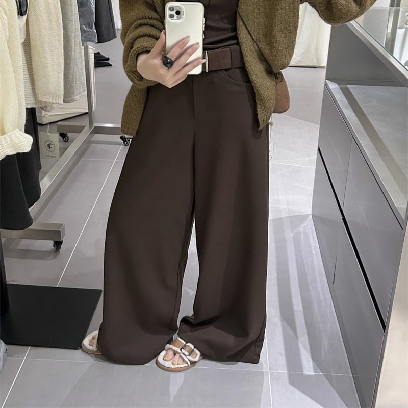 Ženske široke dugačke hlače od poliestera, casual stil, elegantan gradski stil, zimska kolekcija 2025