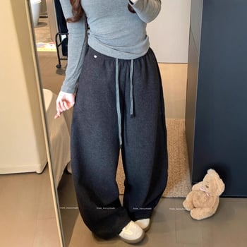Dámske casual nohavice, korejský štýl, voľný strih, elastický pás, hrubá fleecová podšívka