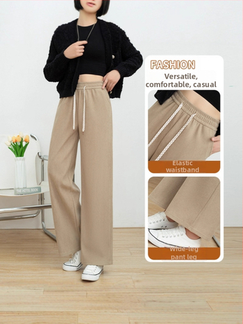 Široké nohavice s vysokým pásom, dlhé, zmes polyester–spandex, bez pokrčenia