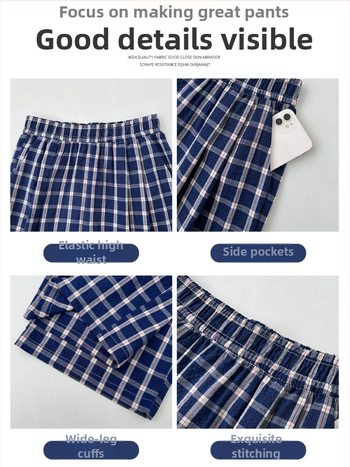 Dámske kárované nohavice, vysoký pás, rovný strih, široké nohavice, ľahký polyester.