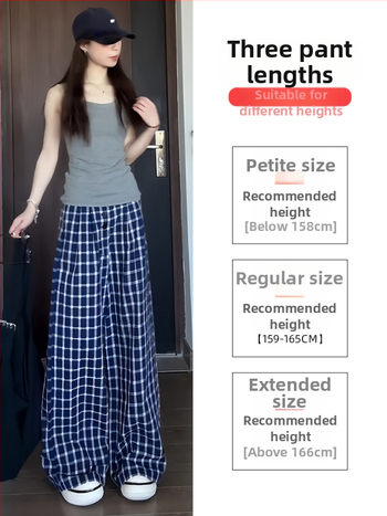 Dámske kárované nohavice, vysoký pás, rovný strih, široké nohavice, ľahký polyester.