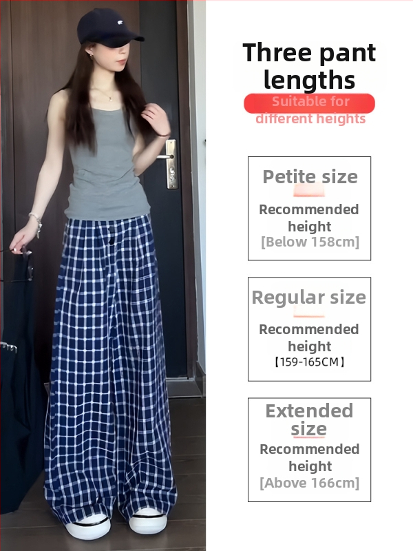 Dámske kárované nohavice, vysoký pás, rovný strih, široké nohavice, ľahký polyester.