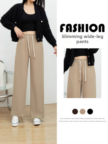 Dámske široké nohavice s vysokým pásom, priedušná zmes polyester-spandex, casual japonsko-kórejský štýl, dlhé