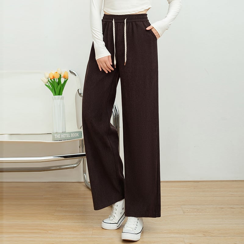 Dámske široké nohavice s vysokým pásom, priedušná zmes polyester-spandex, casual japonsko-kórejský štýl, dlhé
