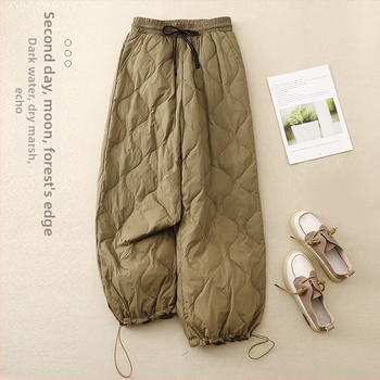 Naiste talvised puuvillased püksid, vaba lõige, kõrge vöökoht, keskmine paksus, puuvillane täidis, polüester-spandexkangas