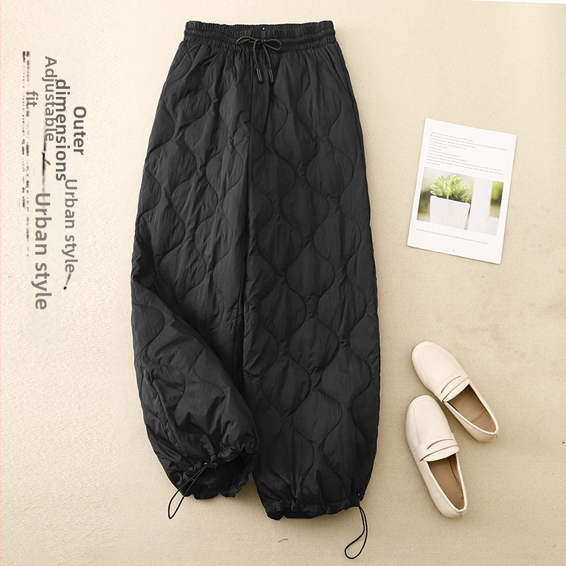 Naiste talvised puuvillased püksid, vaba lõige, kõrge vöökoht, keskmine paksus, puuvillane täidis, polüester-spandexkangas