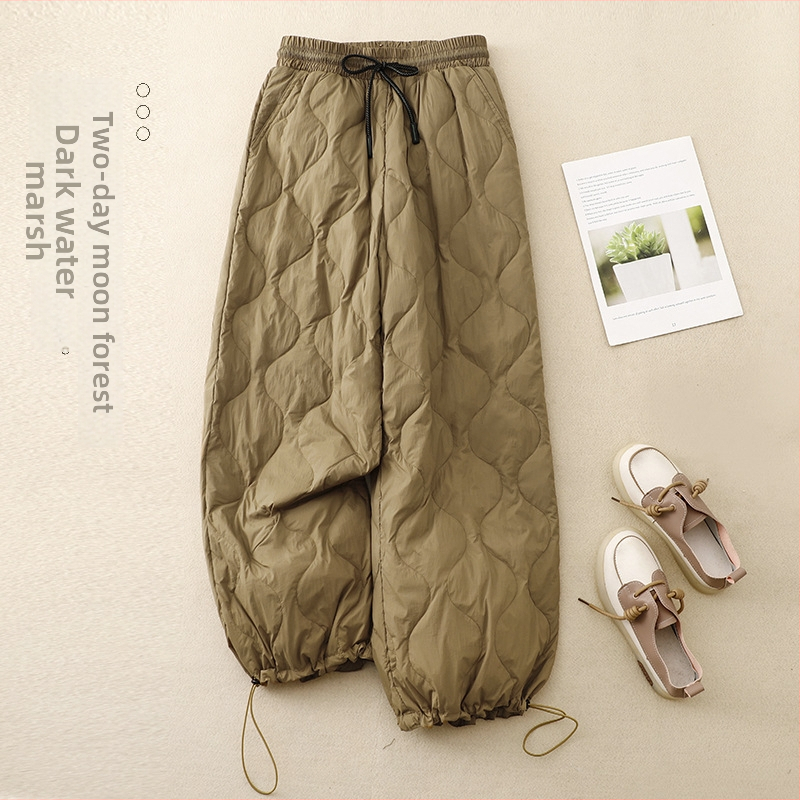 Naiste puuvillased püksid, kerged, quilted disain, kõrge vöökoht, vaba lõige