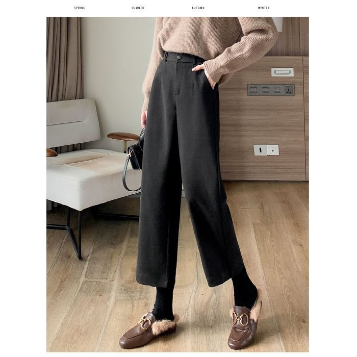 Ženske vunene hlače za jesen/zimu, debeli kroj, casual stil, za niski rast, duljina 9/10