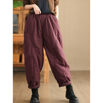 Sieviešu ziemas kokvilnas kapitone bikses, brīvs piegriezums, viduklis vidēja augstuma