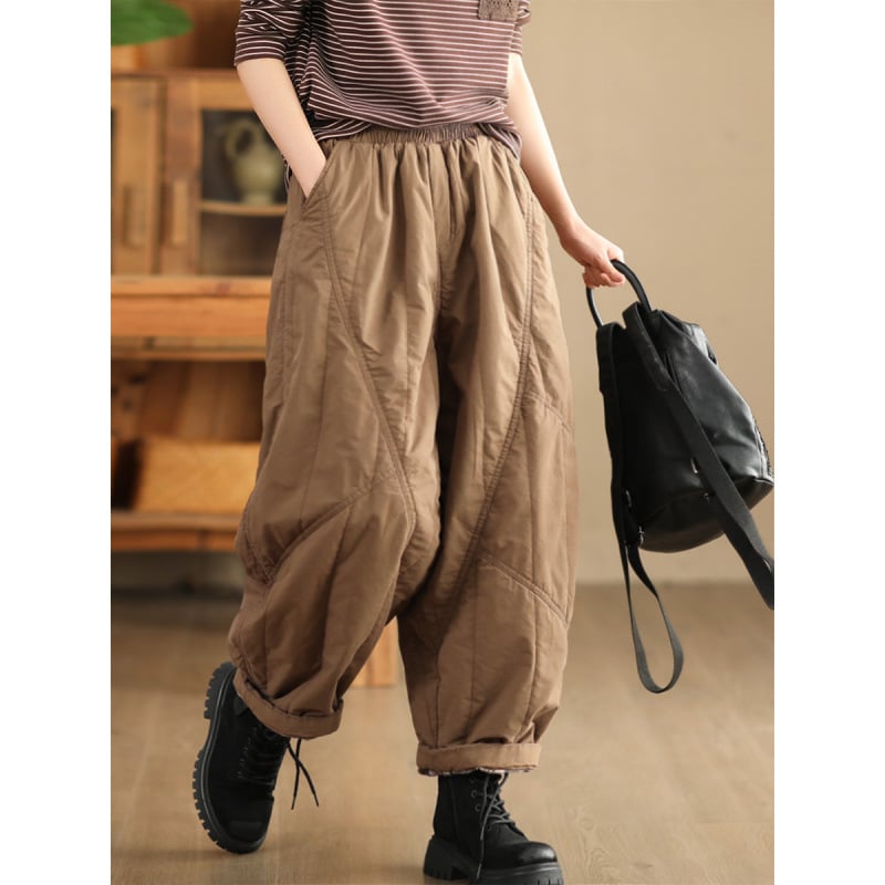 Női téli pamut tömött nadrág, laza szabás, gumis derekú, 95%+ pamut, töltőanyag 80–90% pamut, 2025 tél