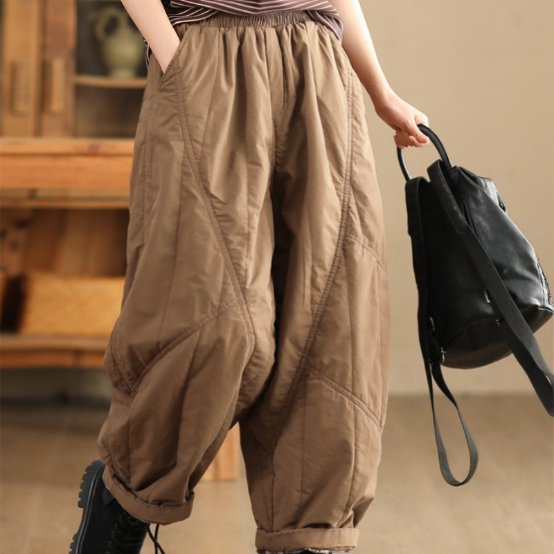 Talvepõhised naiste puuvillased püksid, vaba lõige, elastne vöökoht, 95%+ puuvill, täidis 80–90% puuvill, 2025 talv