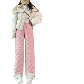 Női pamut nadrág magas derekú, egyenes szabású, Chenille anyag spandexszal, Nylon töltés, tavasz 2025