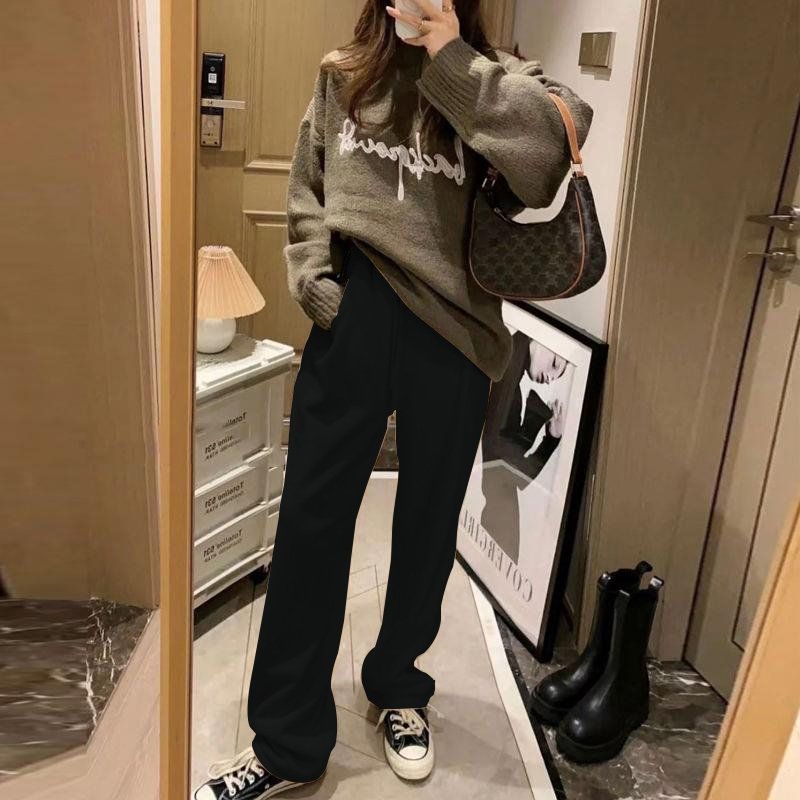 Γυναικείες φλαρέ μακριές παντελόνες casual, PVC και άλλες ίνες, κανονικού πάχους, άνοιξη 2024