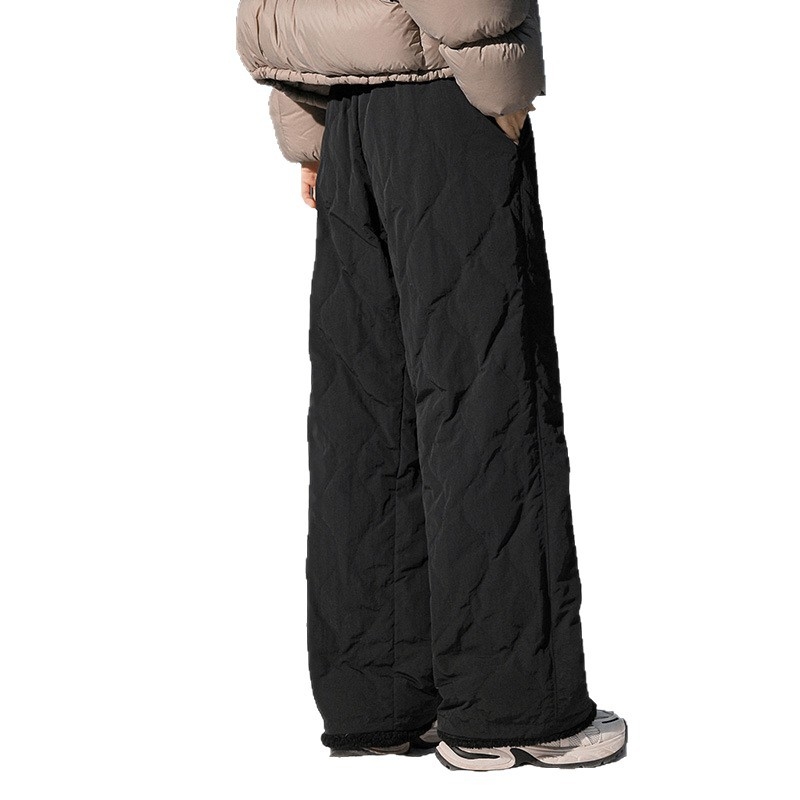 Női nejlon nadrág kacsa tollal töltve, széles lábú fazon, elasztikus derékrész, 34–40 g toll, téli 2025