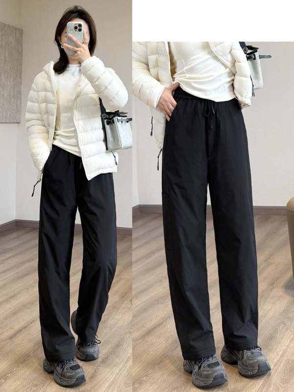 Термични панталони с памучен пълнеж за зима - висока талия, свободен прав кройка, полиестерен външен слой, супер дебела изолация, пълнеж 90–95% памук