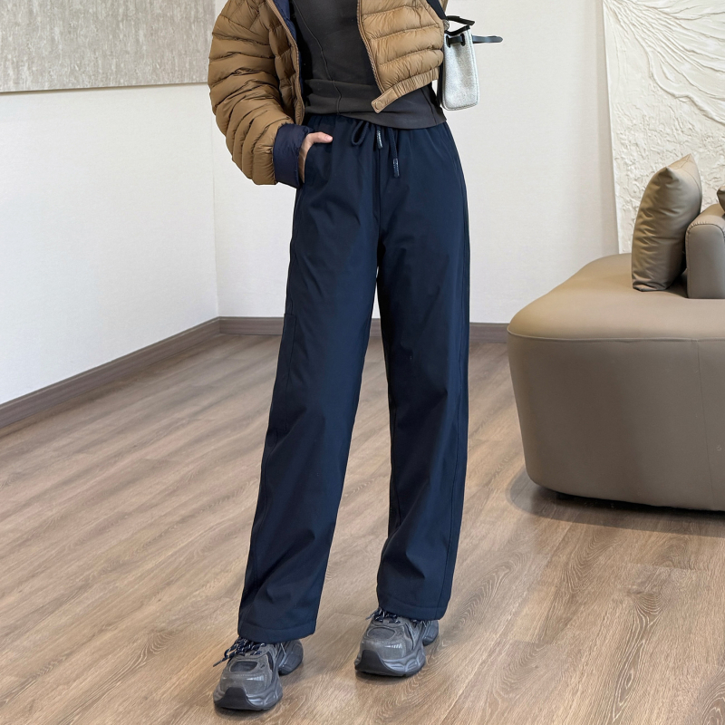 Термични панталони с памучен пълнеж за зима - висока талия, свободен прав кройка, полиестерен външен слой, супер дебела изолация, пълнеж 90–95% памук