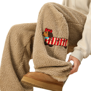 Muške casual udobne hlače s šivanom motivom štenca, poliester materijal, srednji pojas, šnira zatvaranje