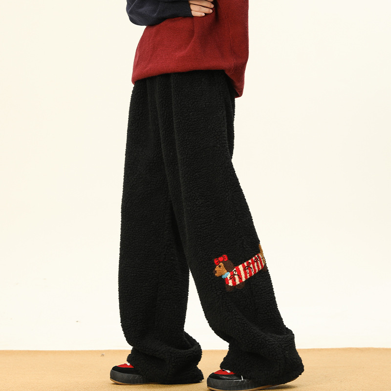 Muške casual udobne hlače s šivanom motivom štenca, poliester materijal, srednji pojas, šnira zatvaranje