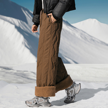 Női pehelyes nadrág, széles szabású, külső nylon anyag, 34-40 g kacsa tolltöltet, elasztikus derékrész, japán-koreai laza stílus, tél 2025