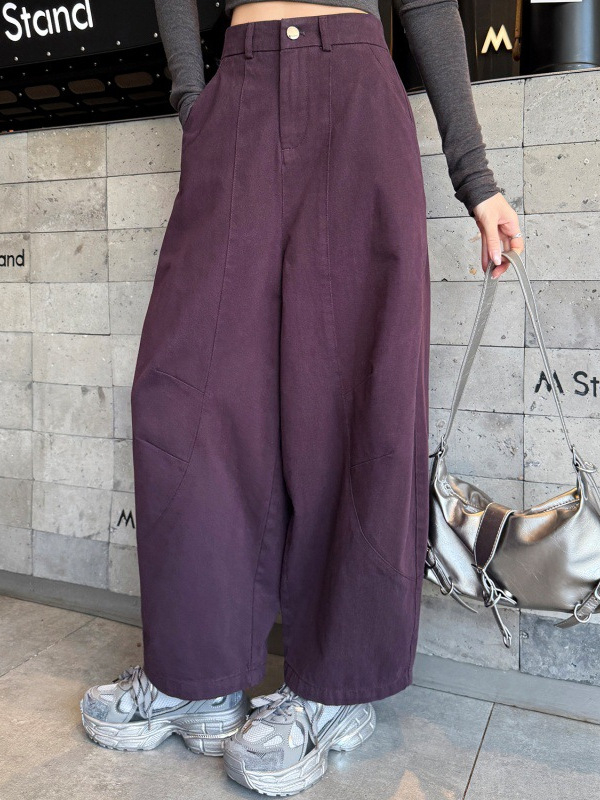 Smeđe ženske široke hlače od pamuka s zakrivljenim krojem, duljina 9/10, jesen-zima, fleece podstava, visokim strukom, stanjivanje siluete, veći broj veličina